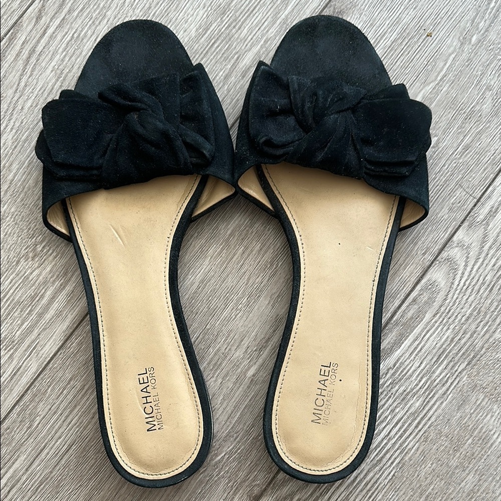 Michael Kors Black Slide Sandals with Bow Detail